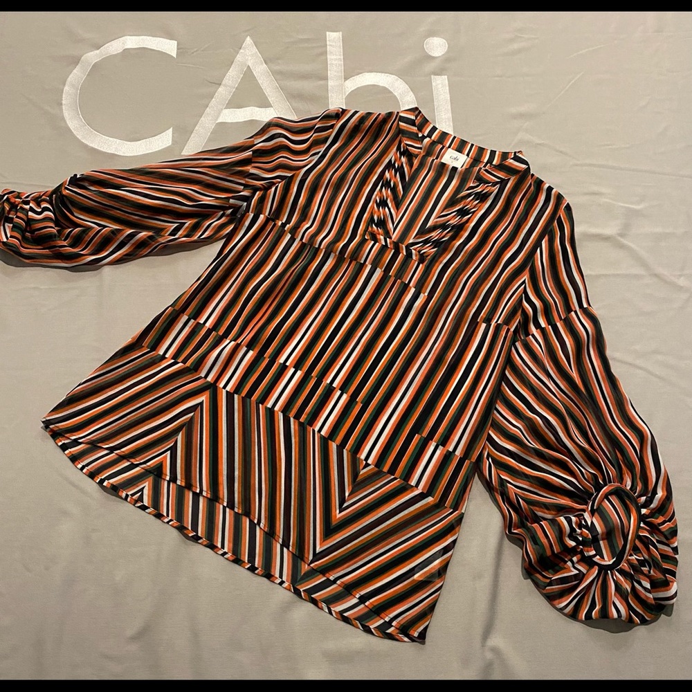 NWT CAbi striped Summer to Fall pullover top.